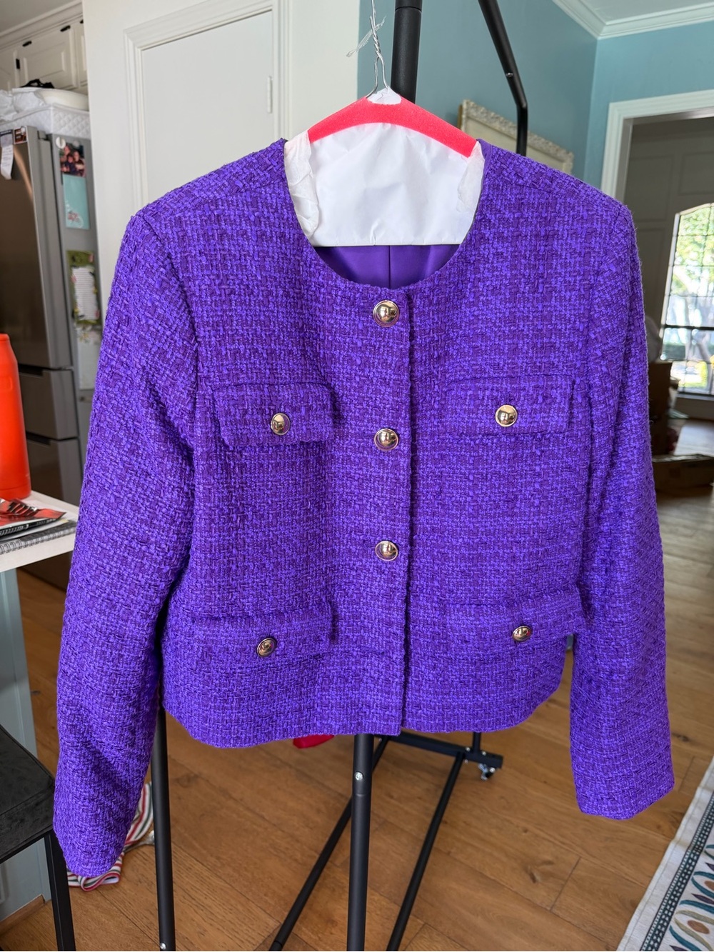 Ann Taylor Purple Tweed Cropped Blazer with Gold Buttons